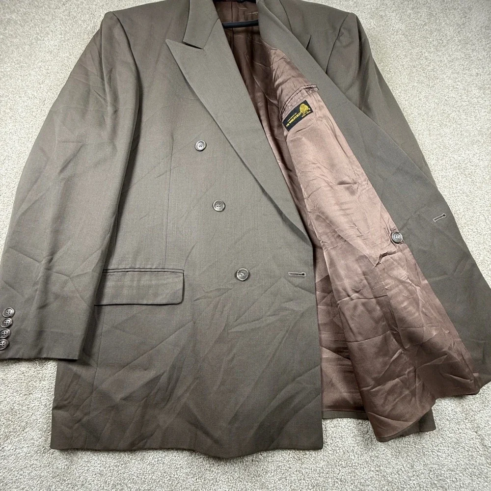 Patrick James Mens 44L Brown Double Breasted Blazer Suit Jacket Wool